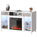 Fireplace TV Stand with 18" Electric Fireplace, Entertainment Center with Adjustable Glass Shelves, TV Console for TVs up to 47", TV Table for Living Room/ Bedroom/Office, White
