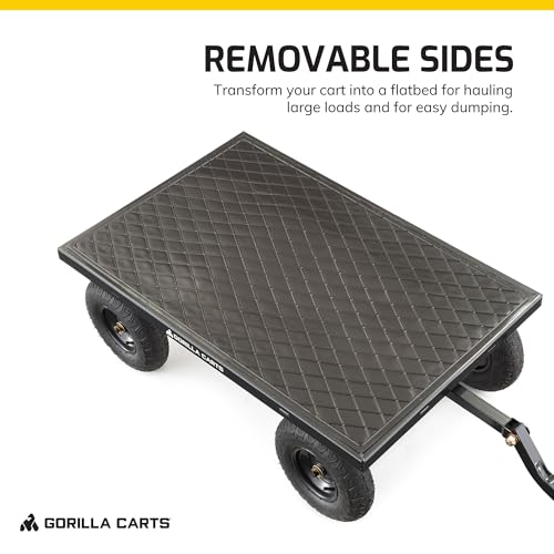 Gorilla Carts Steel Utility Wagon with Removable Side Panels, 1000 lb Capacity, Gray U674568