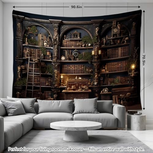 QGHOT Medieval Bookshelf Tapestry Vintage Library Wall Hanging P36533