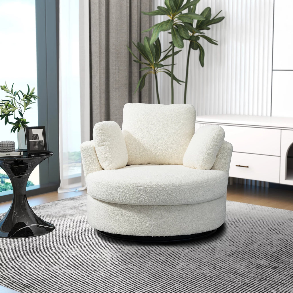 42.2"W Swivel Accent Barrel Chair and Half Sofa with 3 Pillows, Ivory Boucle P32898