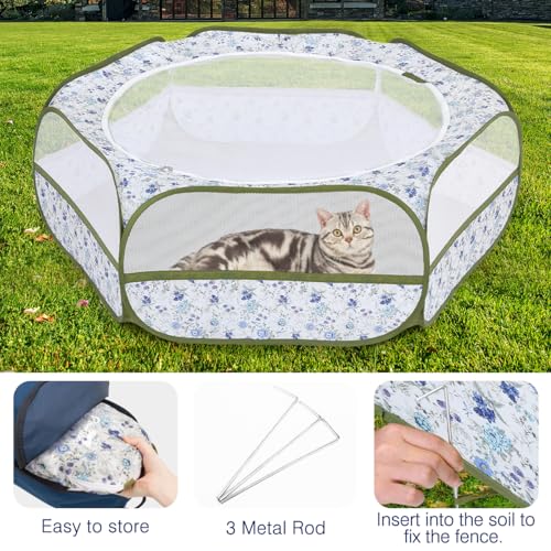 Pawaboo Small Animals Playpen, Waterproof Pet Cage Tent with Zippered Cover, Portable Outdoor Yard Fence, Green C9530