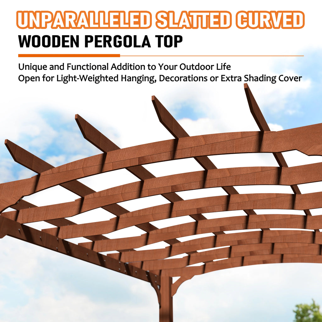 VEIKOUS 12' x14' Cedar Wood Pergola with Arched Roof for Outdoor Patio S7210
