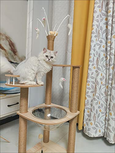 Large Wooden Cat Tree with Scratching Post and Cozy Bed U567583