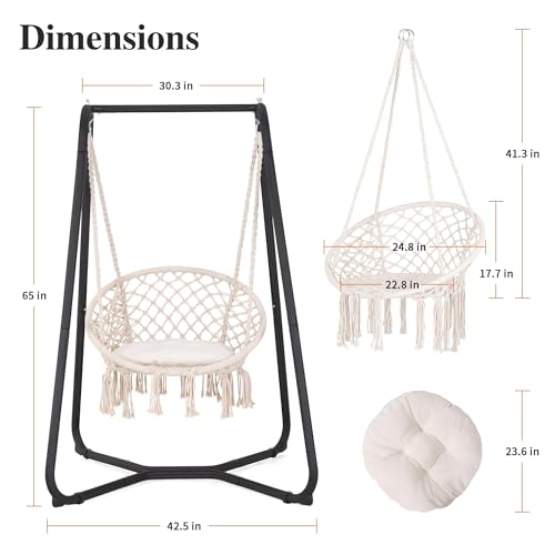 SUNCREAT Hammock Chair with Stand, Heavy Duty, 330 lbs Capacity, Grey W3890