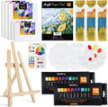 Nicpro 65PCS Acrylic Paint Canvas Set, Kids & Adults Art Painting Supplies Kit with 2 Set of Acrylic Paint (12 Colors), 30 Paint Brushes,5 Canvas,Wood Easel,3 Palette,A5 Paper Pad for Beginner Artists