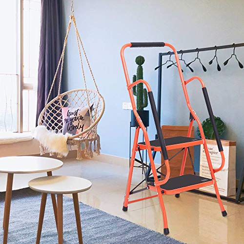 LUISLADDERS 2 Step Ladder with Handrails, Anti-Slip Pedal, 500lbs, Black S431855