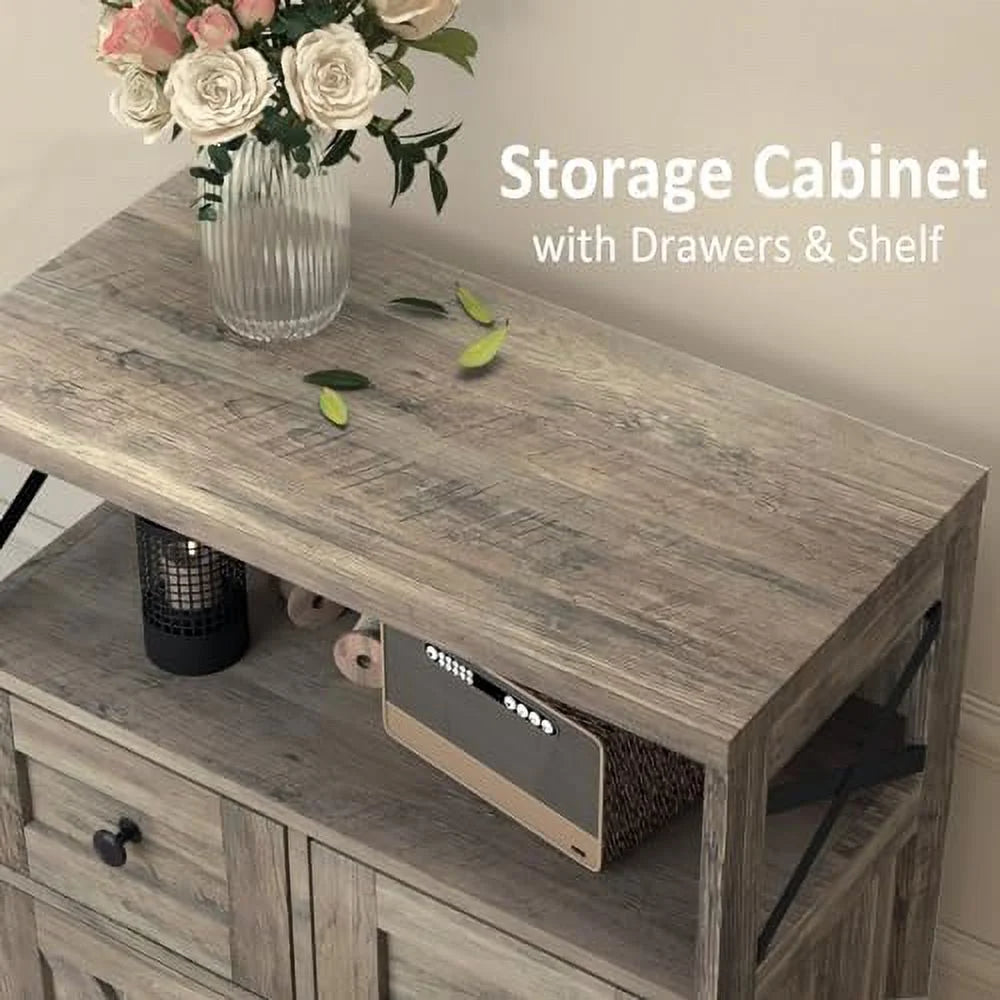 HJZUINIUNIU Farmhouse Cabinet with Drawers Freestanding Kitchen Pantry Rustic Grey I86092