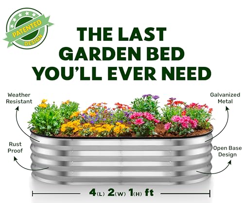 Galvanized Raised Garden Bed 4×2×1 ft Metal Planter Box for Vegetables, Flowers M146044