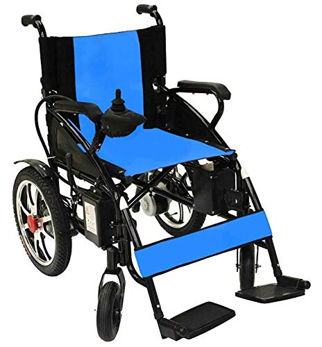 Foldable Lightweight Heavy Duty Lithium Battery Electric Power Wheelchair Multi Terrain Easy Travel (Blue EW)