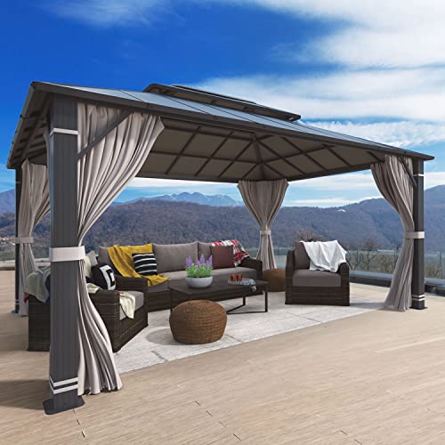 YOLENY 10' x 12' Hardtop Gazebo with Galvanized Steel Double Roof, Netting and Curtains Y84317