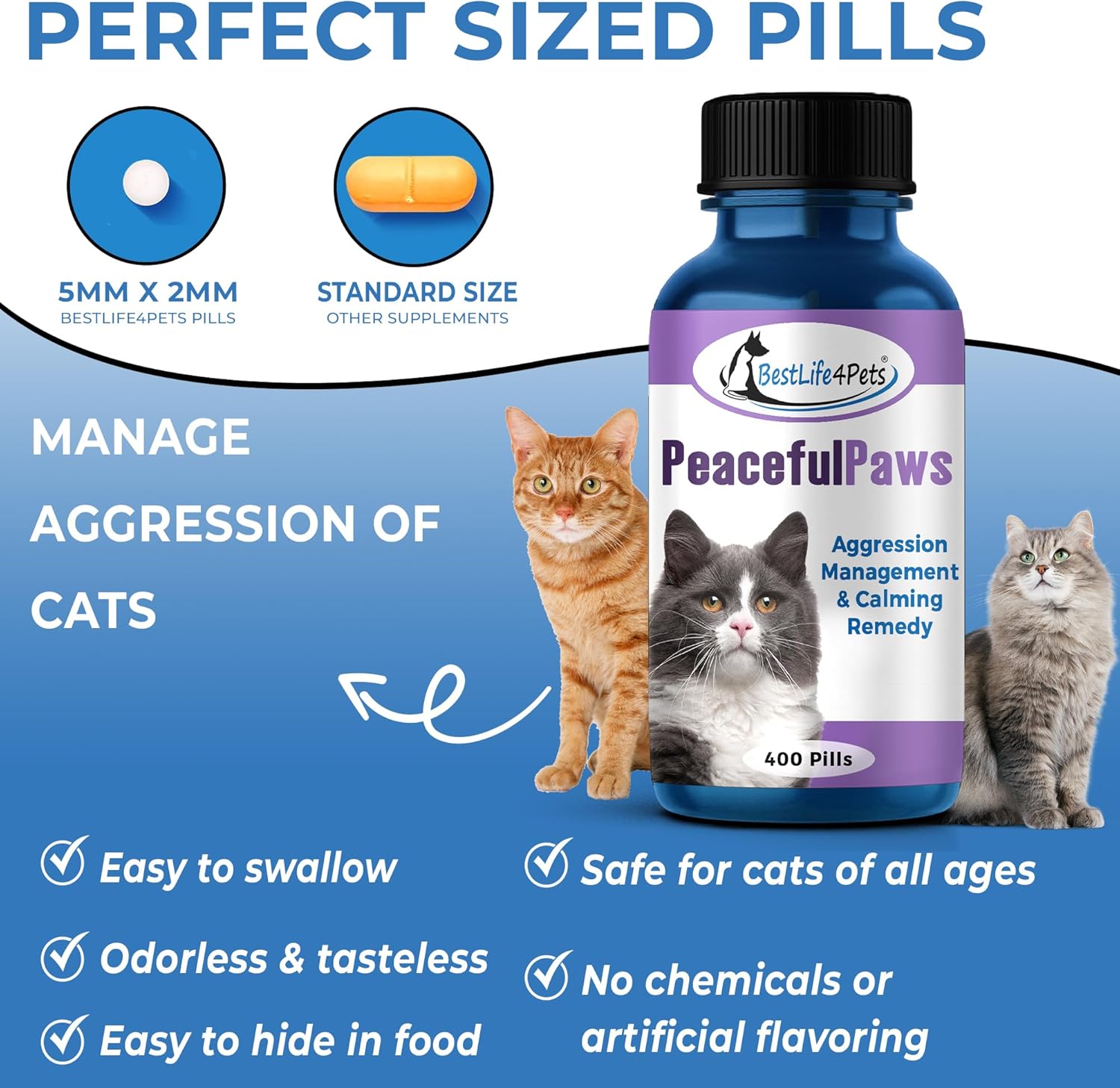BestLife4Pets Peaceful Paws Cat Calming Pills for Anxiety & Stress I529