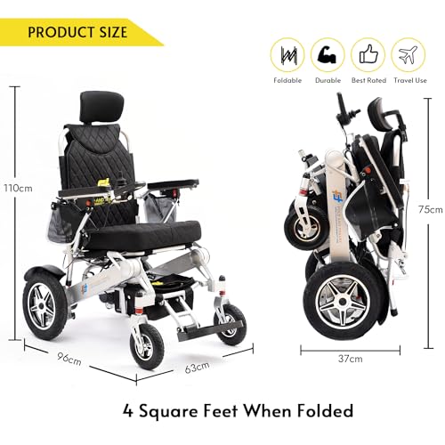 Lightweight Foldable Electric Wheelchair for Seniors and Adults, Blue Seat D193