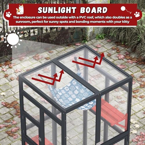 Wooden Catio Outdoor Cat Enclosure with Window Access (Black) D5959