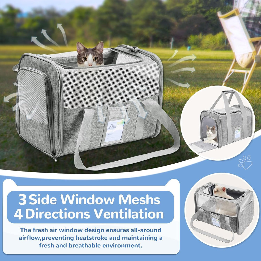 Soft Sided Cat Carrier for Small Medium Cats Dogs, Gray Z1899