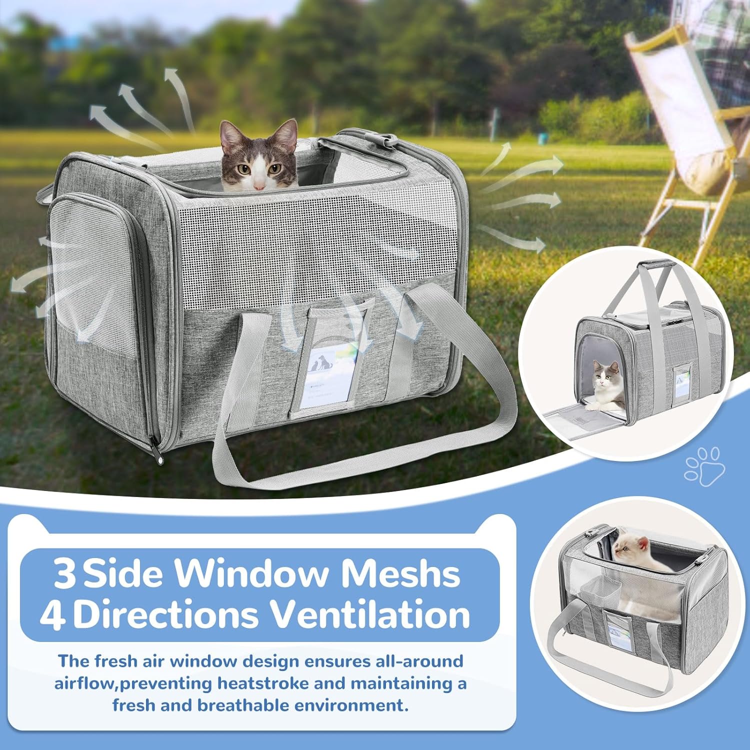 Soft Sided Cat Carrier for Small Medium Cats Dogs, Gray Z1899