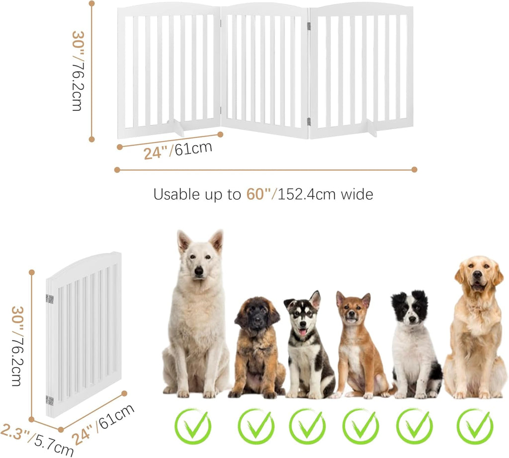 BHG No-Assembly Freestanding Dog Gate, Extended Wide 72" Tall 30" Wooden Pet Gate, White Y475801