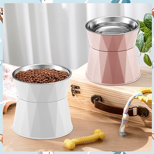 Elevated Cat Feeder with Stainless Steel Bowls, Adjustable Stand for Pets E339443