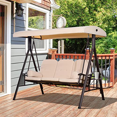 Outsunny 3-Seat Patio Swing Chair with Adjustable Canopy, Brown U4460