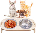 Elevated Cat/Puppy Bowls for Food and Water Feeding, 15° Tilted Raised Cat Bowls, Stainless Steels Cat Dishes with Wood Stand for Small Dogs, All Cats and Other Pets Feeder