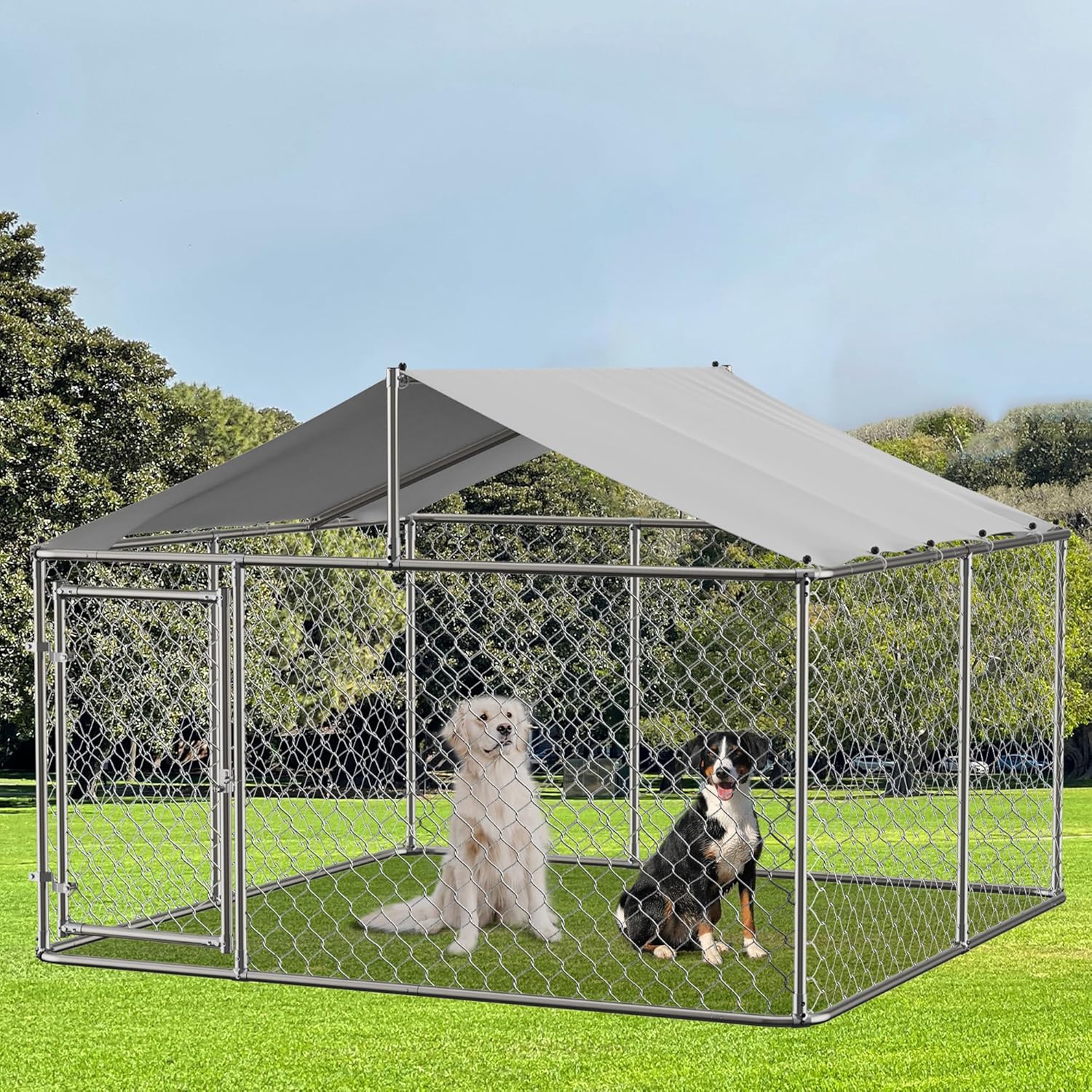 GNIXUU 7.5' x 7.5' Outdoor Dog Kennel with Waterproof UV-Resistant Cover P448079