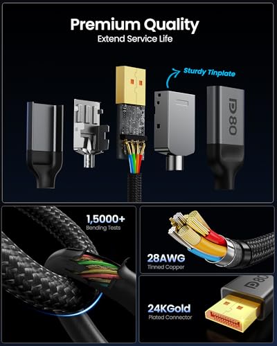 Silkland 80Gbps DisplayPort Cable 2.1 6.6FT VESA Certified 8K@240Hz HDR E3447