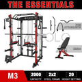 Mikolo Smith Machine Home Gym, 2000lbs Squat Rack with 800 lbs Weight Bench Combo, Training Equipment with LAT-Pull Down System & Cable Crossover Machine