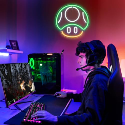 Kavaas Gaming Neon Sign Mushroom Wall Decor for Game Room, Red K6405