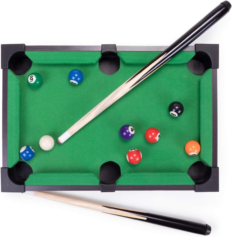Mini Table Top Pool Set with 2 Cue Sticks and 16 Balls Y388615