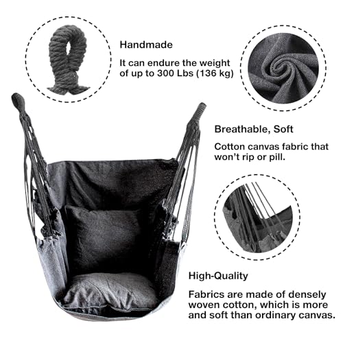 Hommtina Hammock Chair Hanging Rope Swing, Max 300 Lbs, Dark Gray W16807