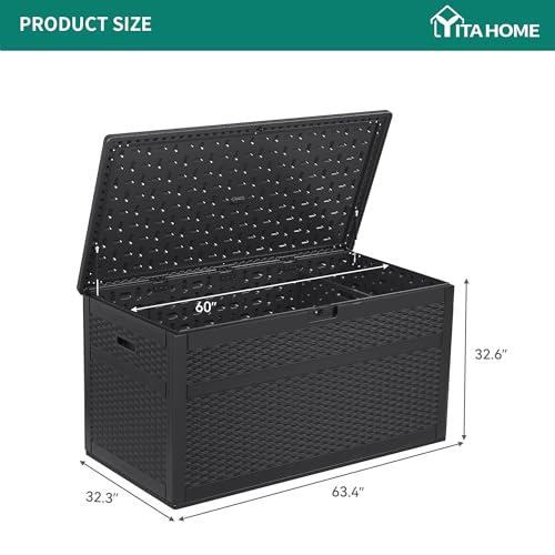 YITAHOME XXL 230 Gallon Deck Box, Double-Wall Resin Rattan Outdoor Storage, Lockable Waterproof (Gray) U617