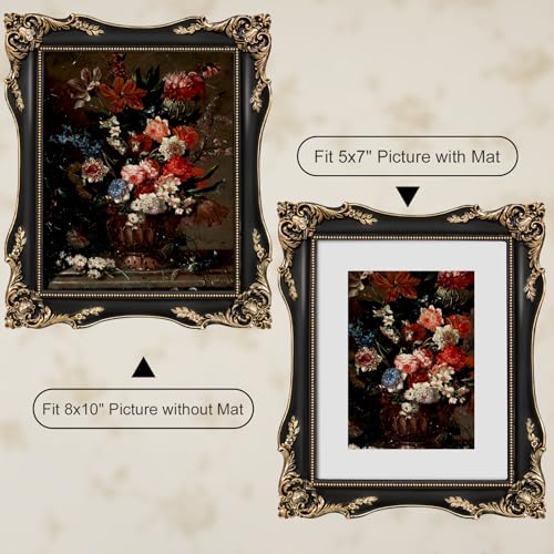 Black Vintage Picture Frame with Mat for 5x7 or 8x10 Photos E9622