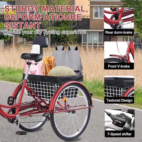Adult Tricycle 26-Inch 3-Wheel Cruiser Bike with Basket and Adjustable Seat B1178