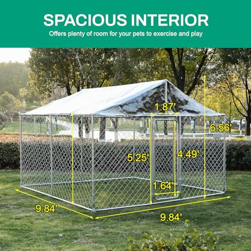 LEISU Outdoor Dog Kennel with Roof, Heavy Duty Chain Link Pet Playpen, 8 x 8 FT P8955