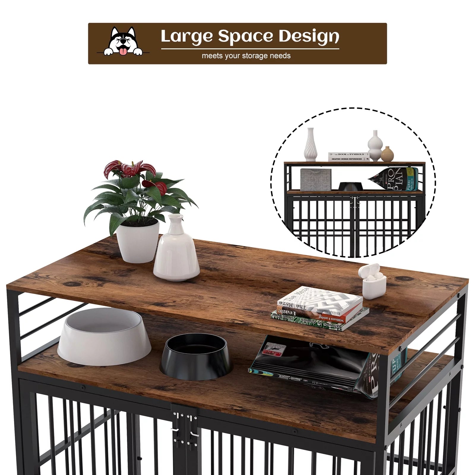 NBTiger Dog Crate Furniture with Storage Shelf, Wooden Pet Kennel, 40" Brown D31916