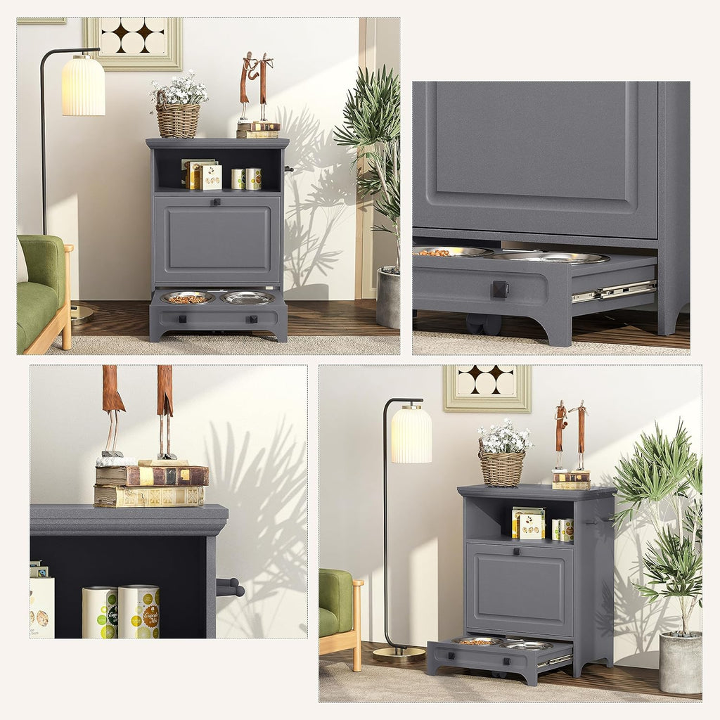 Roomfitters Modern Dog Feeder Station with 2 Raised Bowls, Dark Gray X7396