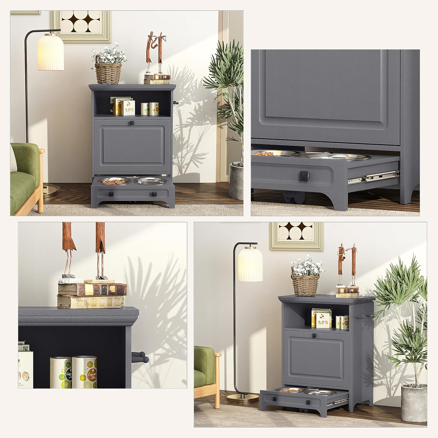 Roomfitters Modern Dog Feeder Station with 2 Raised Bowls, Dark Gray X7396