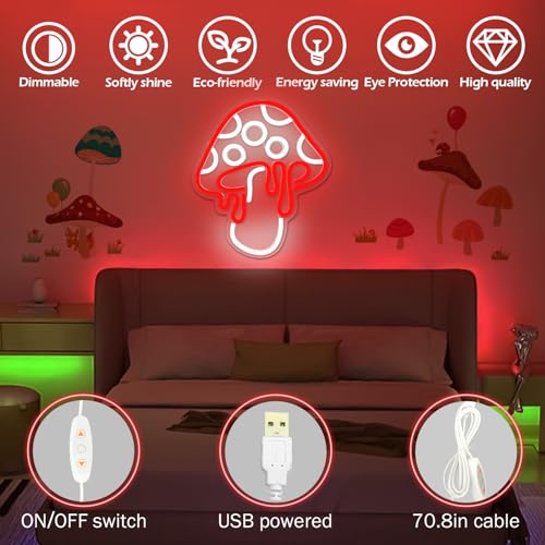 Mushroom Neon Sign Dimmable LED Night Light Wall Art for Bedroom Decor O27662