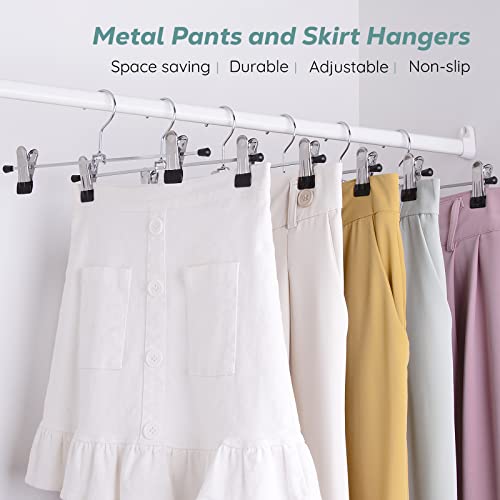 IEOKE Pant Hangers 12 Pack Metal Skirt Hangers with Clips for Heavy Duty Space Saving Black D655