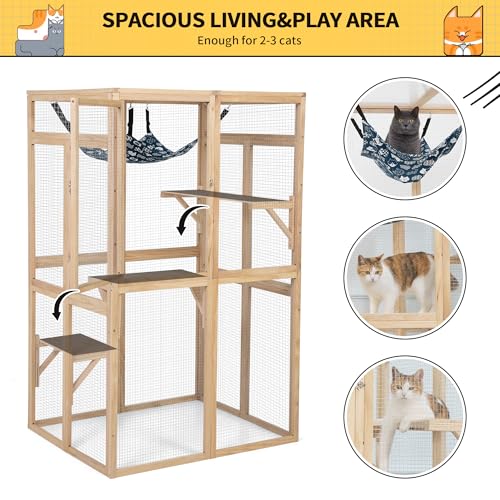 Wooden Catio Outdoor Cat Enclosure with Window Access (Black) D5959