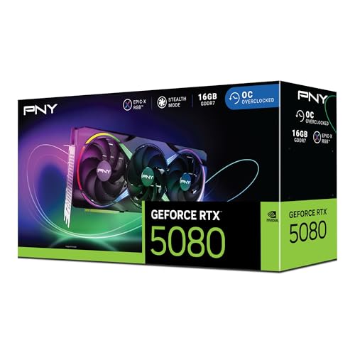 PNY NVIDIA GeForce RTX 5080 16GB ARGB Overclocked Triple Fan Graphics Card E78077