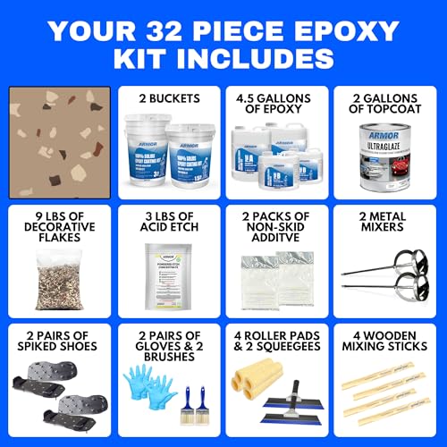Garage Epoxy Floor Kit 100% Solids 2 Part Coating with UltraGlaze Topcoat, Blue, 300 Sq Ft G29167