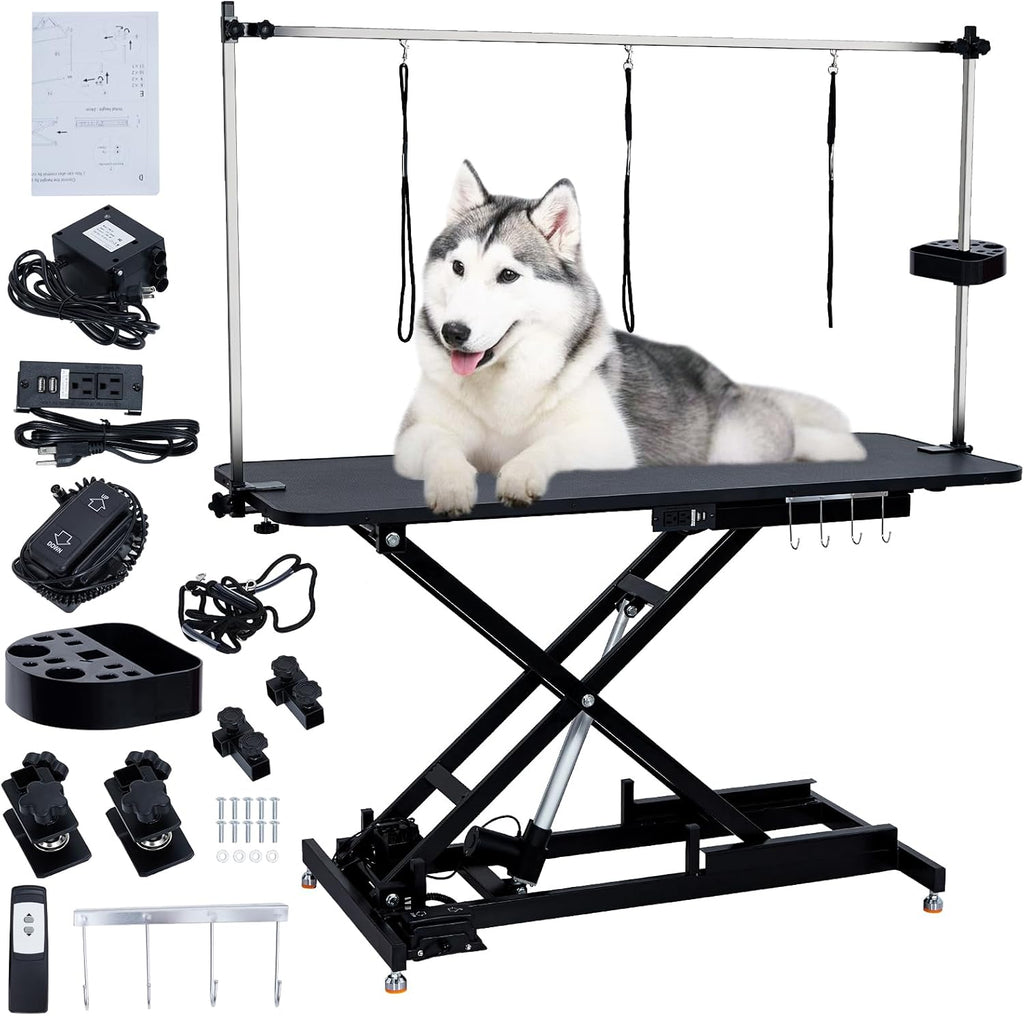60" Hydraulic Dog Grooming Table for Pet, Heavy Duty Structural Hydraulic Max Load 350Lbs Professional Pet Grooming Table with Adjustable Overhead Arm & Noose Height Range 9.4''-39.4''2024