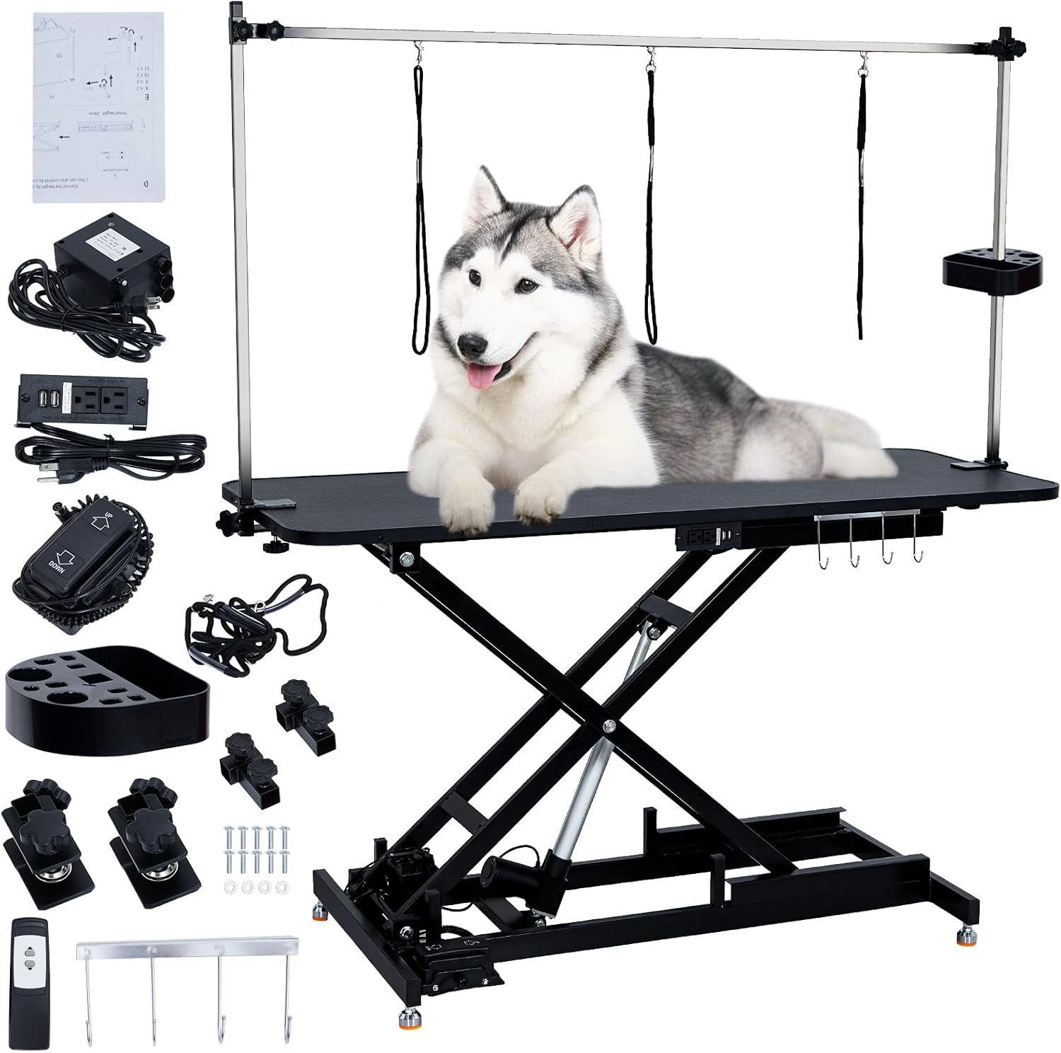 60" Hydraulic Dog Grooming Table for Pet, Heavy Duty Structural Hydraulic Max Load 350Lbs Professional Pet Grooming Table with Adjustable Overhead Arm & Noose Height Range 9.4''-39.4''2024