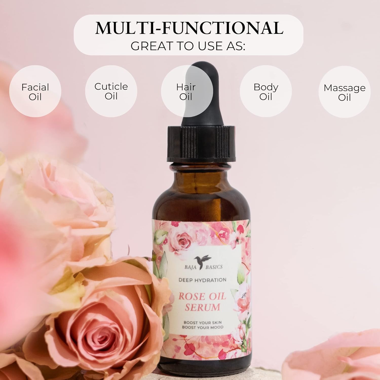 Rose Oil for Face and Skin, Hydrating Moisturizer, 1 oz U9619