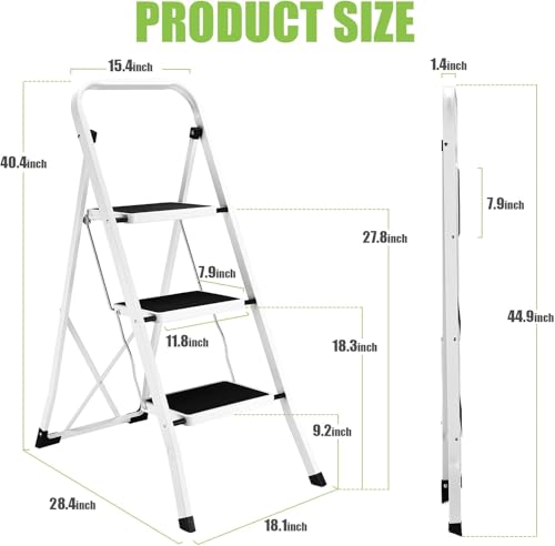 Soctone 2 Step Folding Ladder with Anti-Slip Pedal and Handrails, White V202