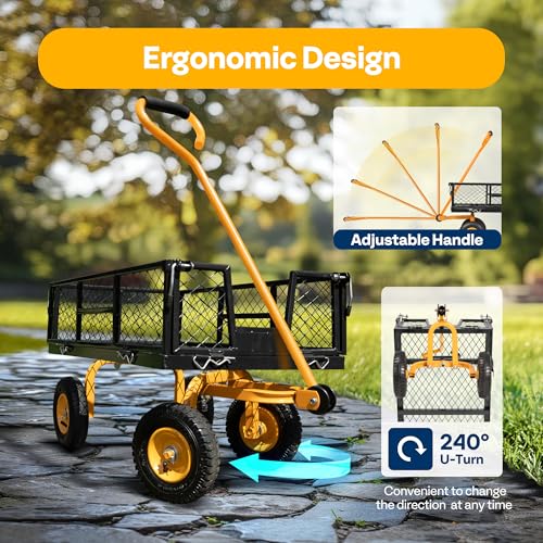 VIVOHOME Heavy Duty 880 Lbs Mesh Steel Folding Garden Cart Wagon with Removable Sides H820787
