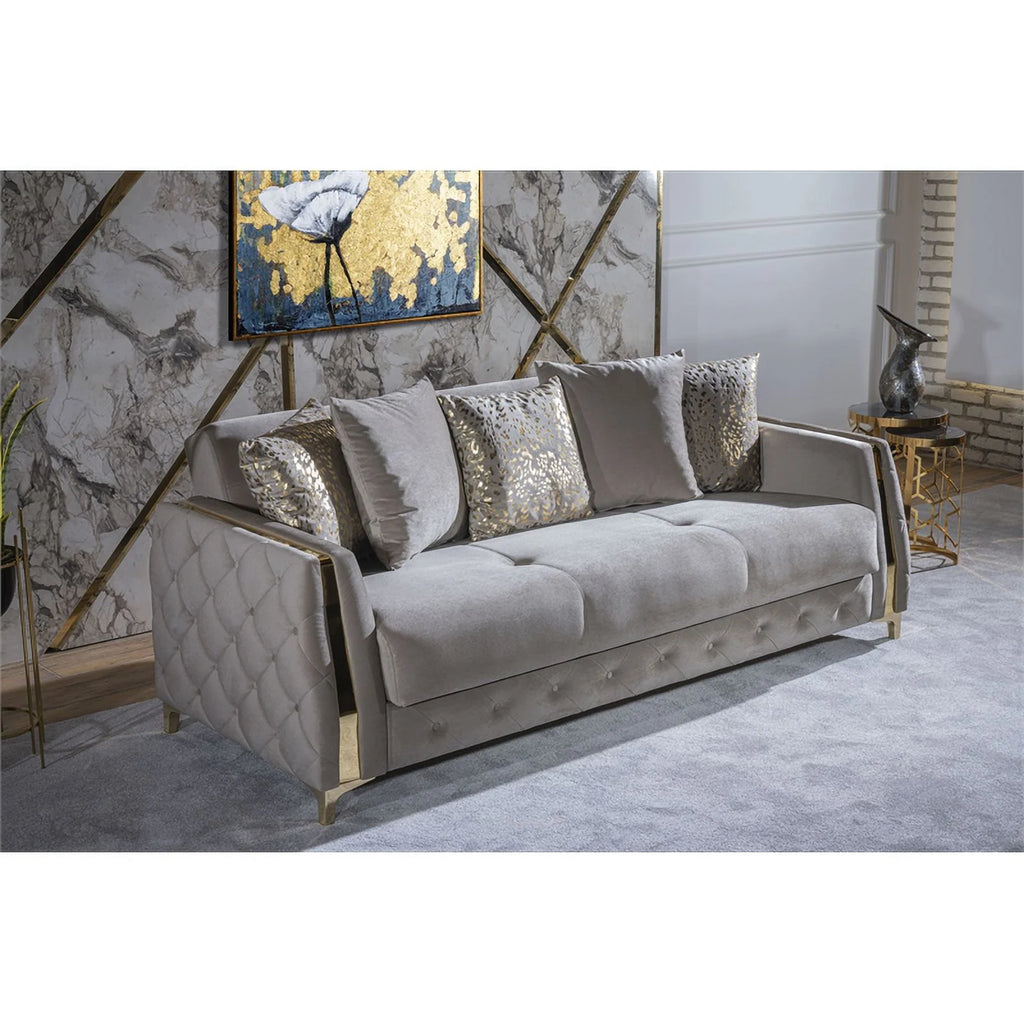 Lust Modern Sofa with Wood Frame and Under-Seat Storage, Taupe Q61227