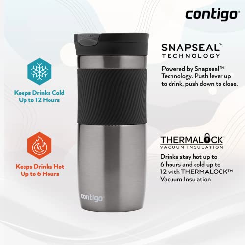 Contigo Byron Snapseal Travel Mug, Stainless Steel, 590ml, Black I34141