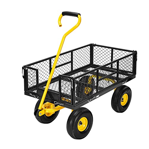 VIVOHOME Heavy Duty 880 Lbs Mesh Steel Folding Garden Cart Wagon with Removable Sides H820787