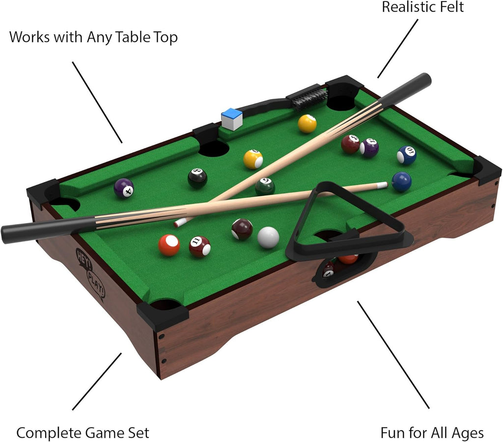 Hey Play 20-Inch Mini Pool Table Portable Tabletop Billiards Game O178